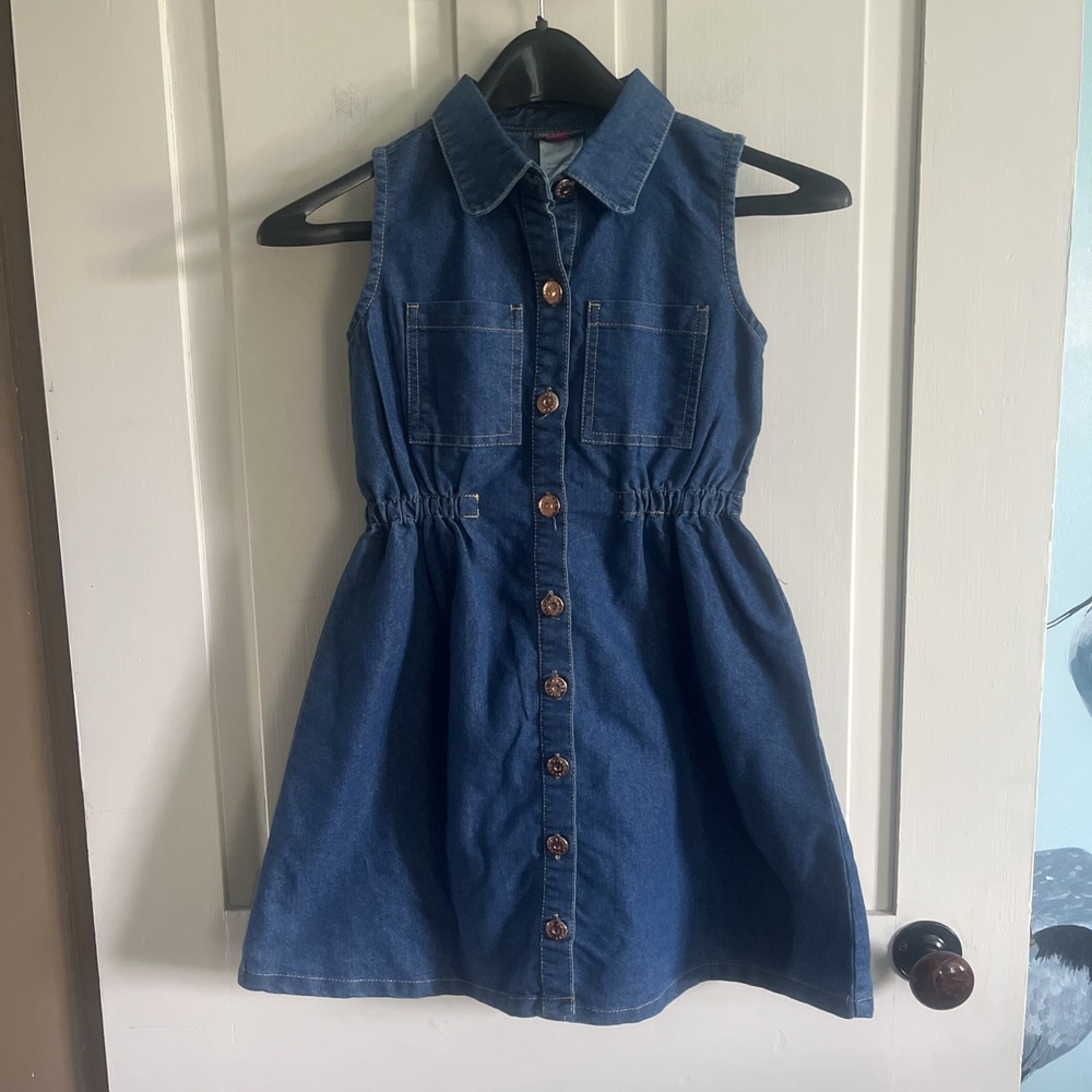 Vince Camuto Girls Sleeveless Blue Denim Shirtdress Size 8 Pockets Party